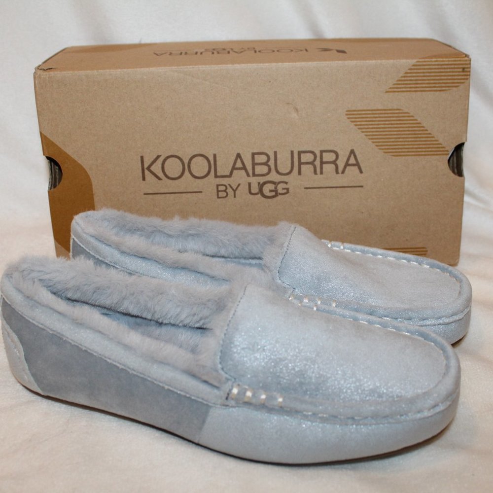 NIB UGG KOOLABURRA YOUTH 4 5 WOMEN'S‎ 6 7 SHIMMER SLIPPERS LIGHT BLUE
